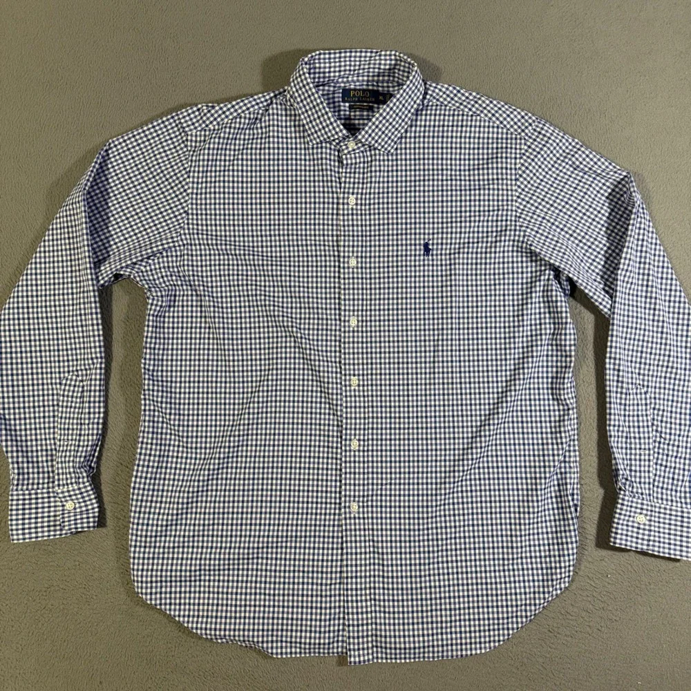 Polo Ralph Lauren Performance Button Down Shirt Blue White Gingham Men's Size XL